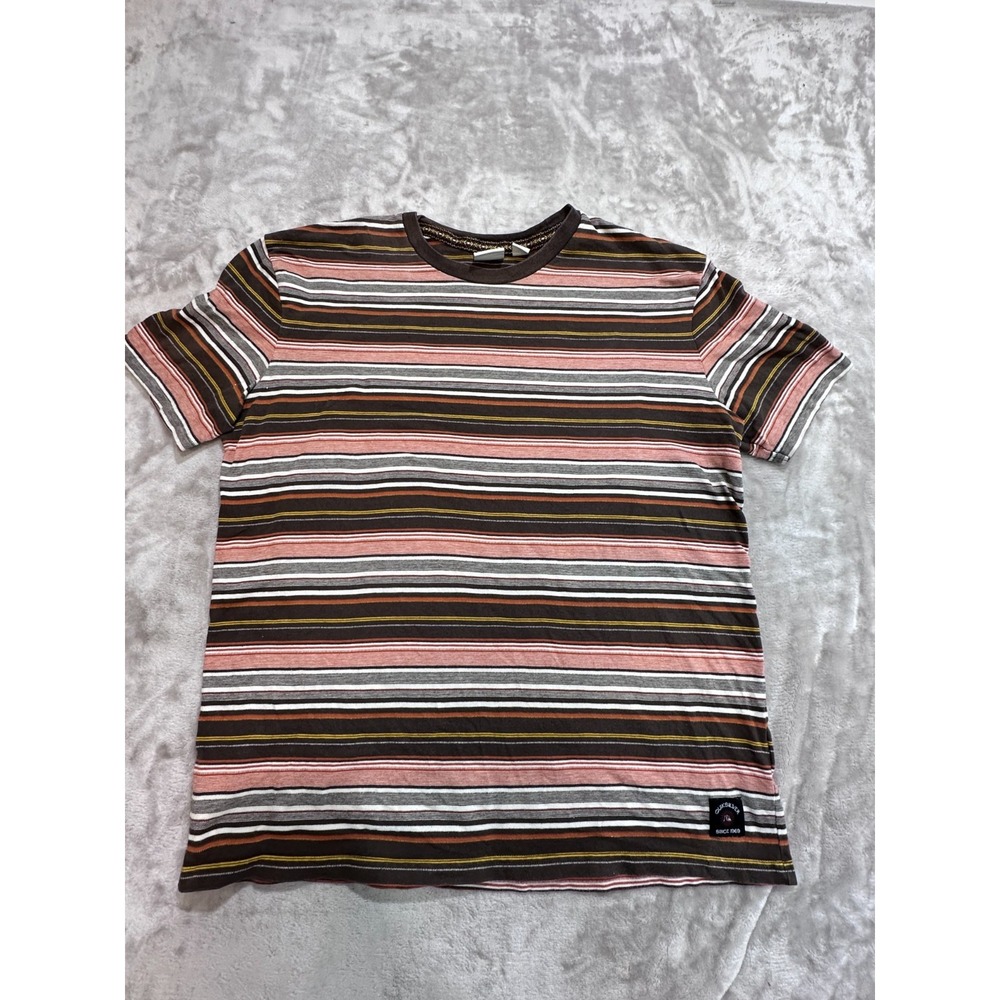 Quiksilver Shirt Mens Size Large Multicolor Striped Short Sleeve Crew Neck EUC